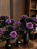 5 têtes de roses dahlias violettes noires artificielles, 32 cm, décoration événementielle, mariage, ambiance romantique, sans vase