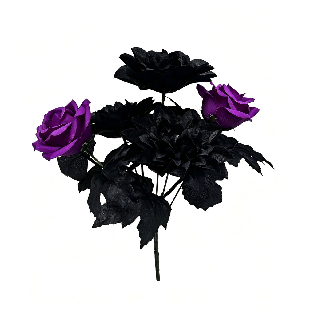 5 têtes de roses dahlias violettes noires artificielles, 32 cm, décoration événementielle, mariage, ambiance romantique, sans vase