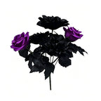 5 têtes de roses dahlias violettes noires artificielles, 32 cm, décoration événementielle, mariage, ambiance romantique, sans vase