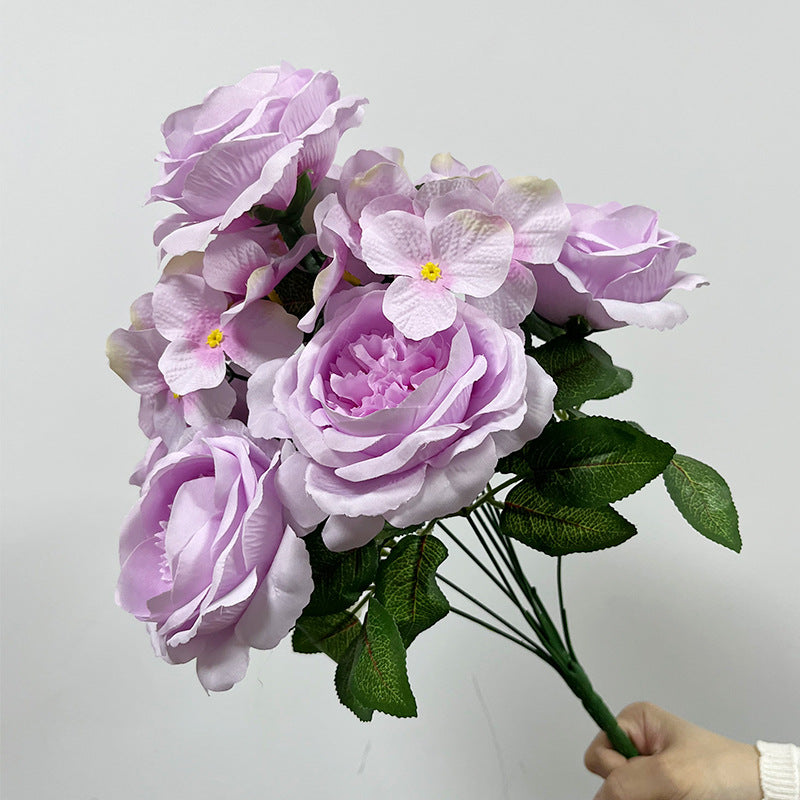 Bouquet de 9 têtes d’hortensias roses, fleurs artificielles en soie, 45 cm, décoration de mariage, décoration d'intérieur, ambiance romantique