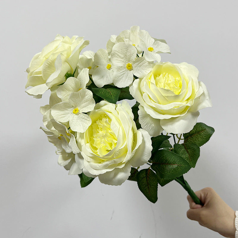 Bouquet de 9 têtes d’hortensias roses, fleurs artificielles en soie, 45 cm, décoration de mariage, décoration d'intérieur, ambiance romantique