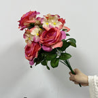 Bouquet de 9 têtes d’hortensias roses, fleurs artificielles en soie, 45 cm, décoration de mariage, décoration d'intérieur, ambiance romantique