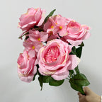 Bouquet de 9 têtes d’hortensias roses, fleurs artificielles en soie, 45 cm, décoration de mariage, décoration d'intérieur, ambiance romantique