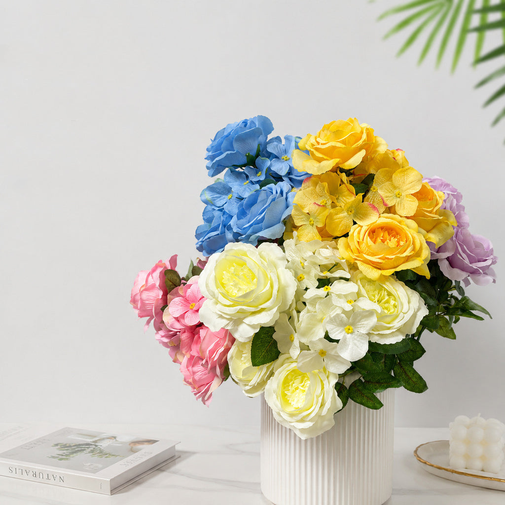 Bouquet de 9 têtes d’hortensias roses, fleurs artificielles en soie, 45 cm, décoration de mariage, décoration d'intérieur, ambiance romantique