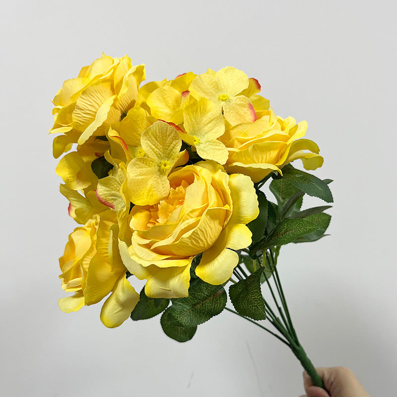 Bouquet de 9 têtes d’hortensias roses, fleurs artificielles en soie, 45 cm, décoration de mariage, décoration d'intérieur, ambiance romantique