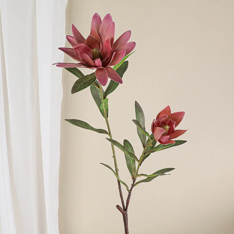 Fleur artificielle Protea, tige unique avec 2 fleurs, 72 cm, soie, décoration intérieure élégante, blanc, vert, jaune, rose