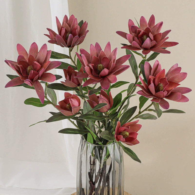 Fleur artificielle Protea, tige unique avec 2 fleurs, 72 cm, soie, décoration intérieure élégante, blanc, vert, jaune, rose
