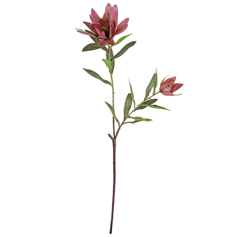 Fleur artificielle Protea, tige unique avec 2 fleurs, 72 cm, soie, décoration intérieure élégante, blanc, vert, jaune, rose