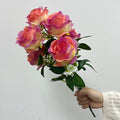 Bouquet de 7 roses artificielles en soie, 43 cm, dégradé de couleurs, idéal pour mariages et décoration intérieure