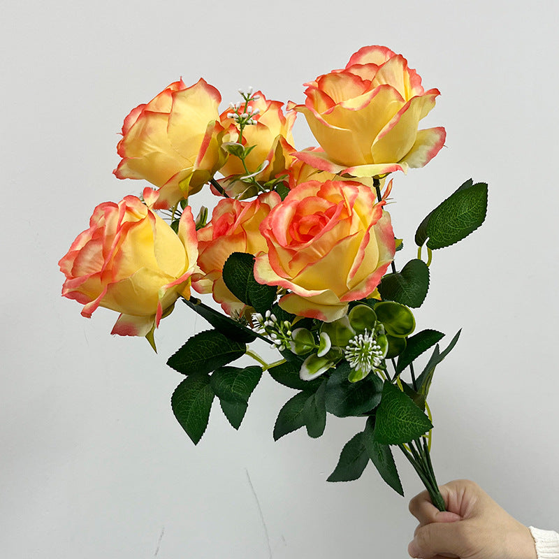 Bouquet de 7 roses artificielles en soie, 43 cm, dégradé de couleurs, idéal pour mariages et décoration intérieure