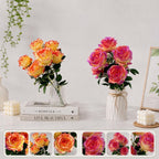 Bouquet de 7 roses artificielles en soie, 43 cm, dégradé de couleurs, idéal pour mariages et décoration intérieure