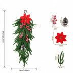 Décoration murale de Noël, guirlande de branches de pin artificielles avec baies rouges et fleurs de Noël, 64 cm, intérieur, fêtes