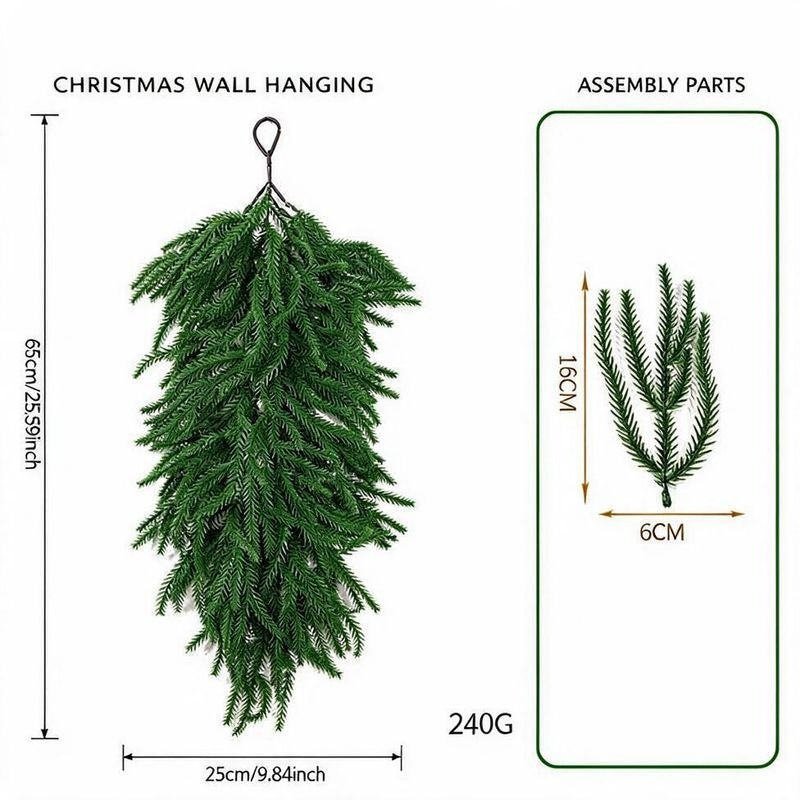 Décoration murale de Noël, guirlande de branches de pin artificielles avec baies rouges et fleurs de Noël, 64 cm, intérieur, fêtes