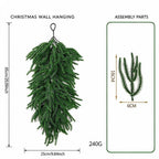 Décoration murale de Noël, guirlande de branches de pin artificielles avec baies rouges et fleurs de Noël, 64 cm, intérieur, fêtes