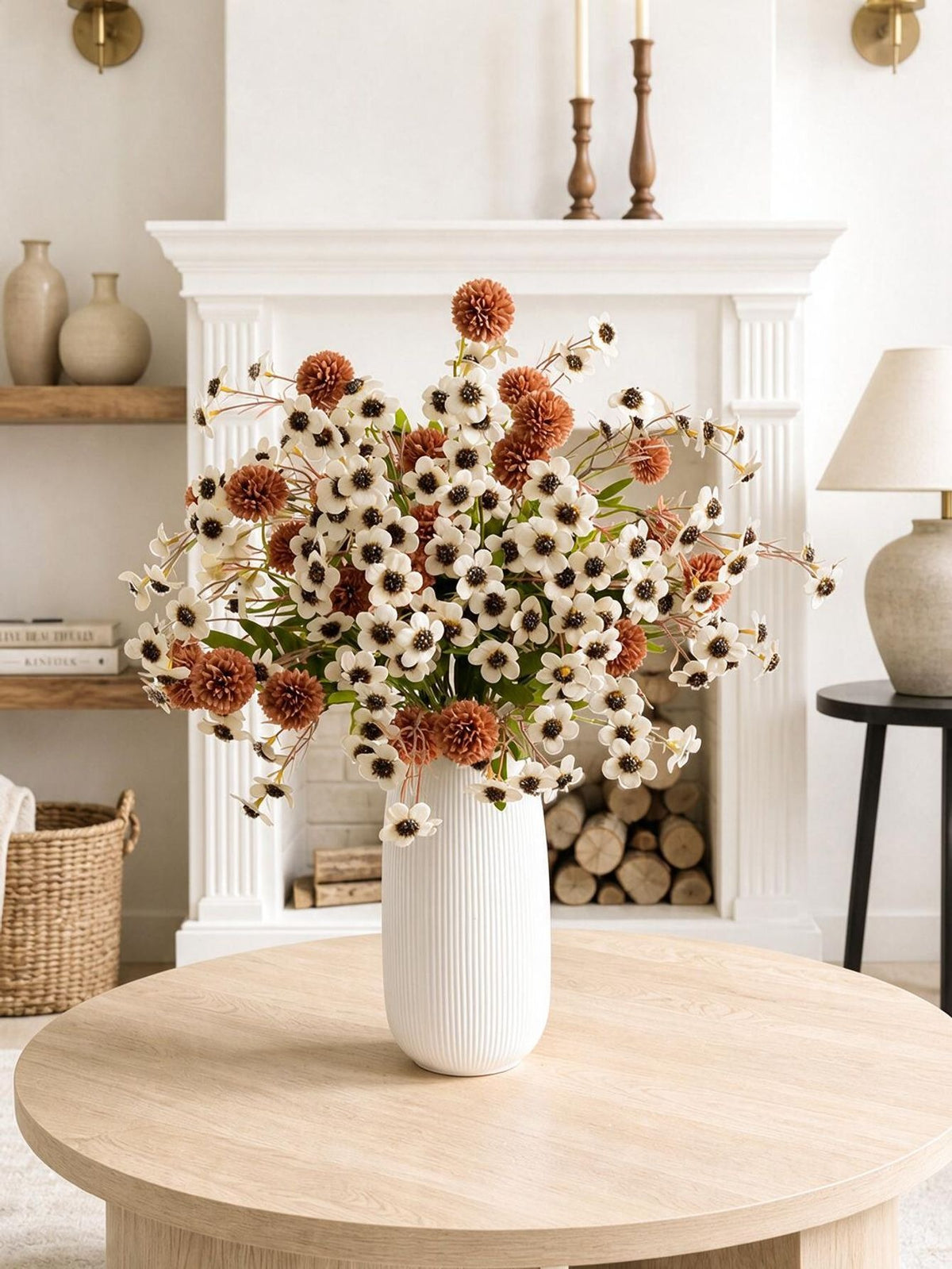 Bouquet artificiel pissenlit & prunier 58cm – Décoration élégante mariage maison jardin – Fleurs en soie réalistes sans entretien