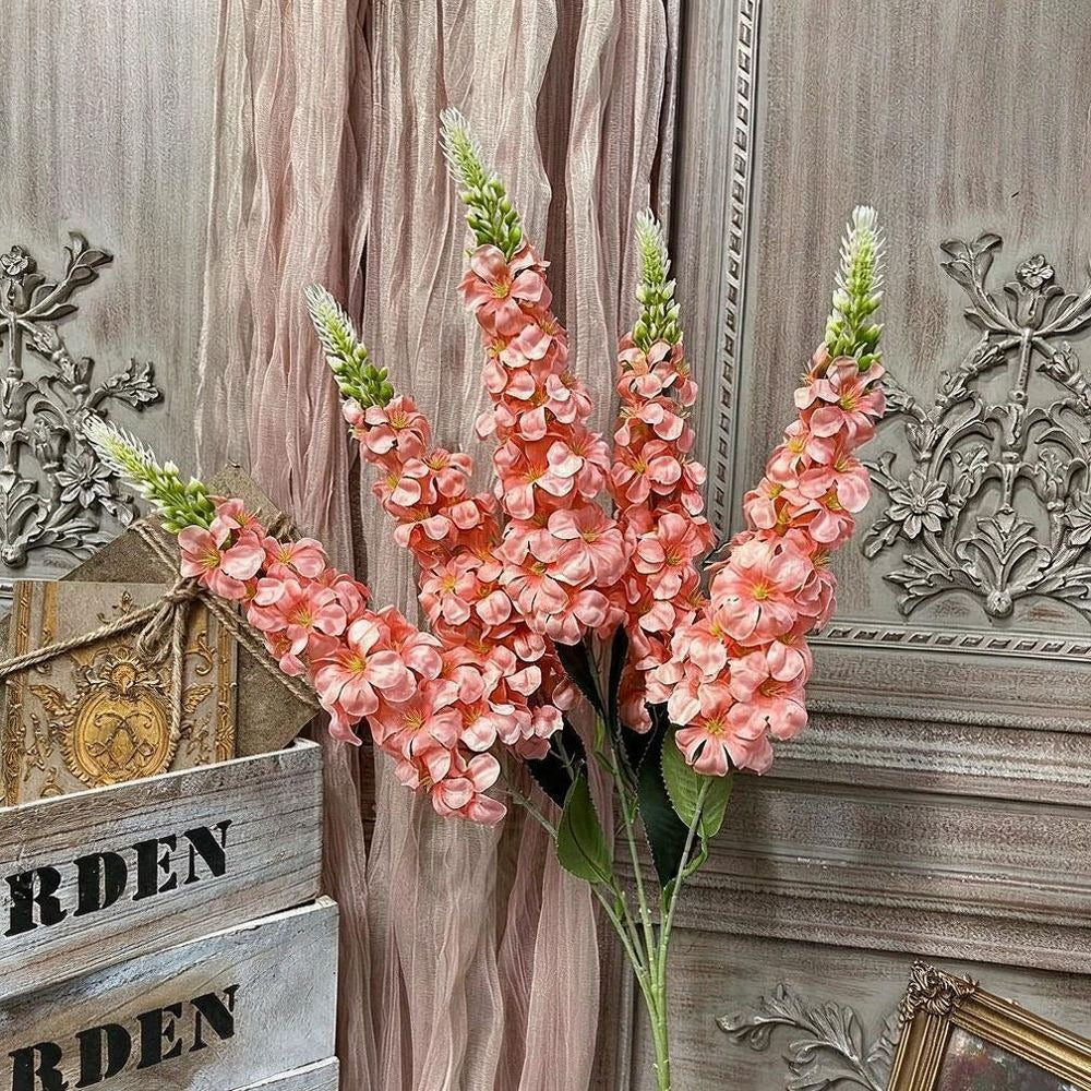 Fleurs artificelles élégantes pour mariage, bouquet de 5 tiges delphinium bleu et violet avec hyacinthe et giroflée, 57 cm, décoration de table et événement, style bohème chic