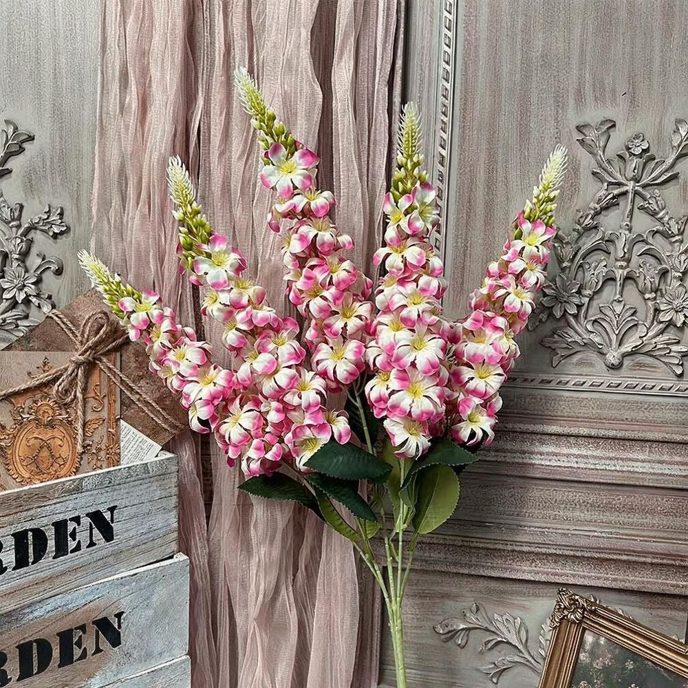 Fleurs artificelles élégantes pour mariage, bouquet de 5 tiges delphinium bleu et violet avec hyacinthe et giroflée, 57 cm, décoration de table et événement, style bohème chic