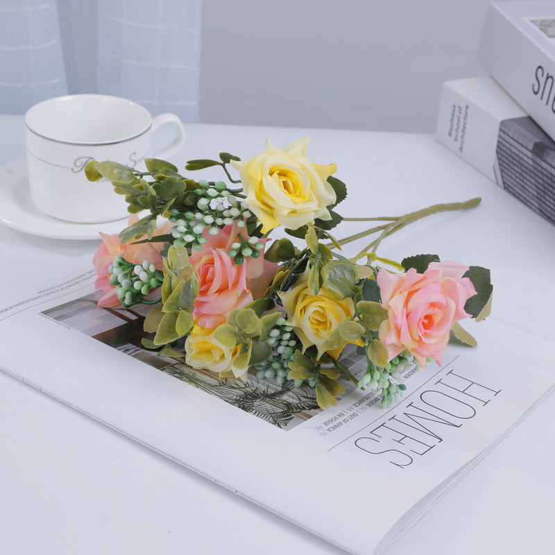 Bouquet de roses mélangées artificielles, 50 cm, idéal pour mariage, décoration intérieure et événements, sans vase