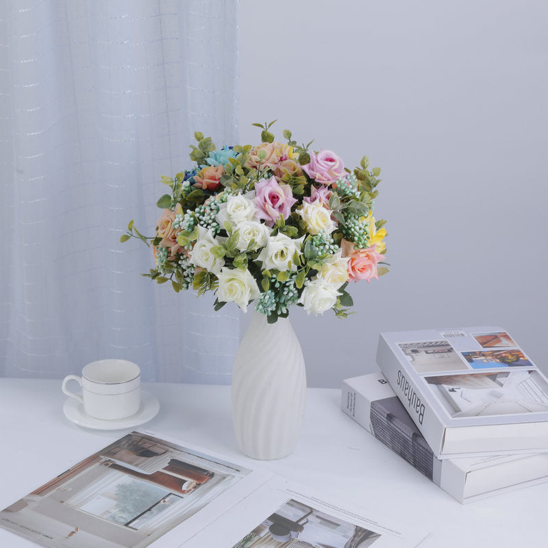 Bouquet de roses mélangées artificielles, 50 cm, idéal pour mariage, décoration intérieure et événements, sans vase