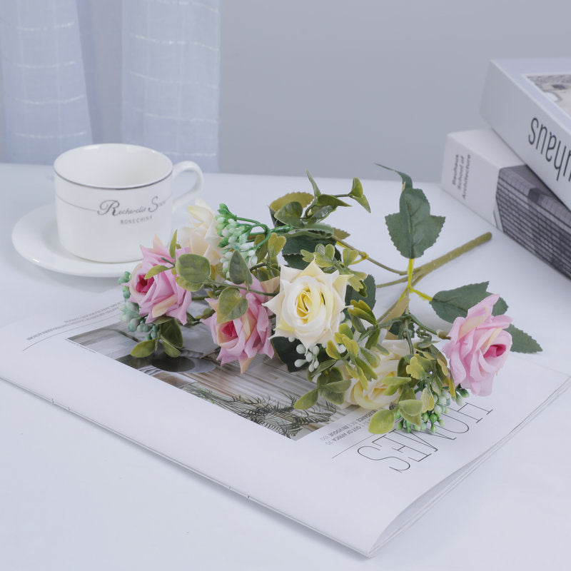 Bouquet de roses mélangées artificielles, 50 cm, idéal pour mariage, décoration intérieure et événements, sans vase