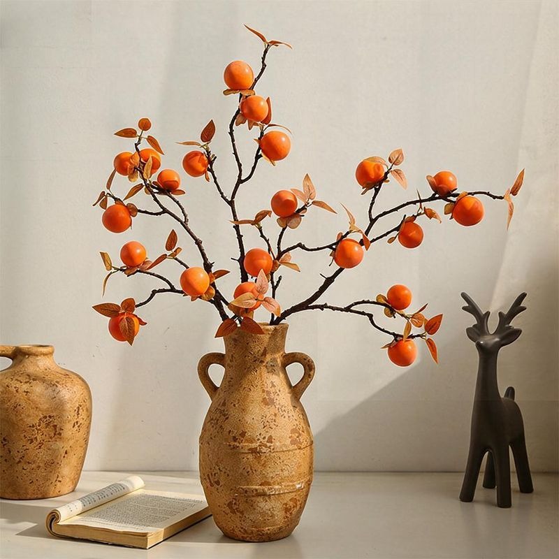 Branche artificielle de kakis d'automne, décoration d'intérieur, 66 cm, style rétro, pour maison, hôtels et vitrines