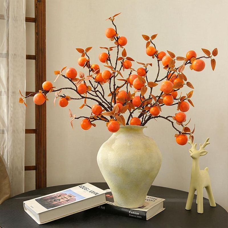 Branche artificielle de kakis d'automne, décoration d'intérieur, 66 cm, style rétro, pour maison, hôtels et vitrines