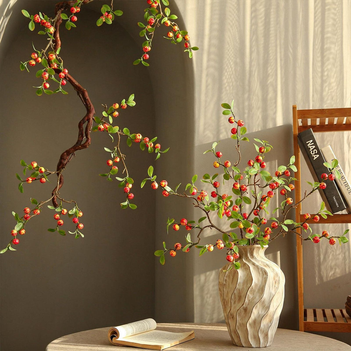 Bouquet de 18 pommes miniatures en soie artificielle, 64 cm, décoration intérieure, maison, hôtel, vitrine