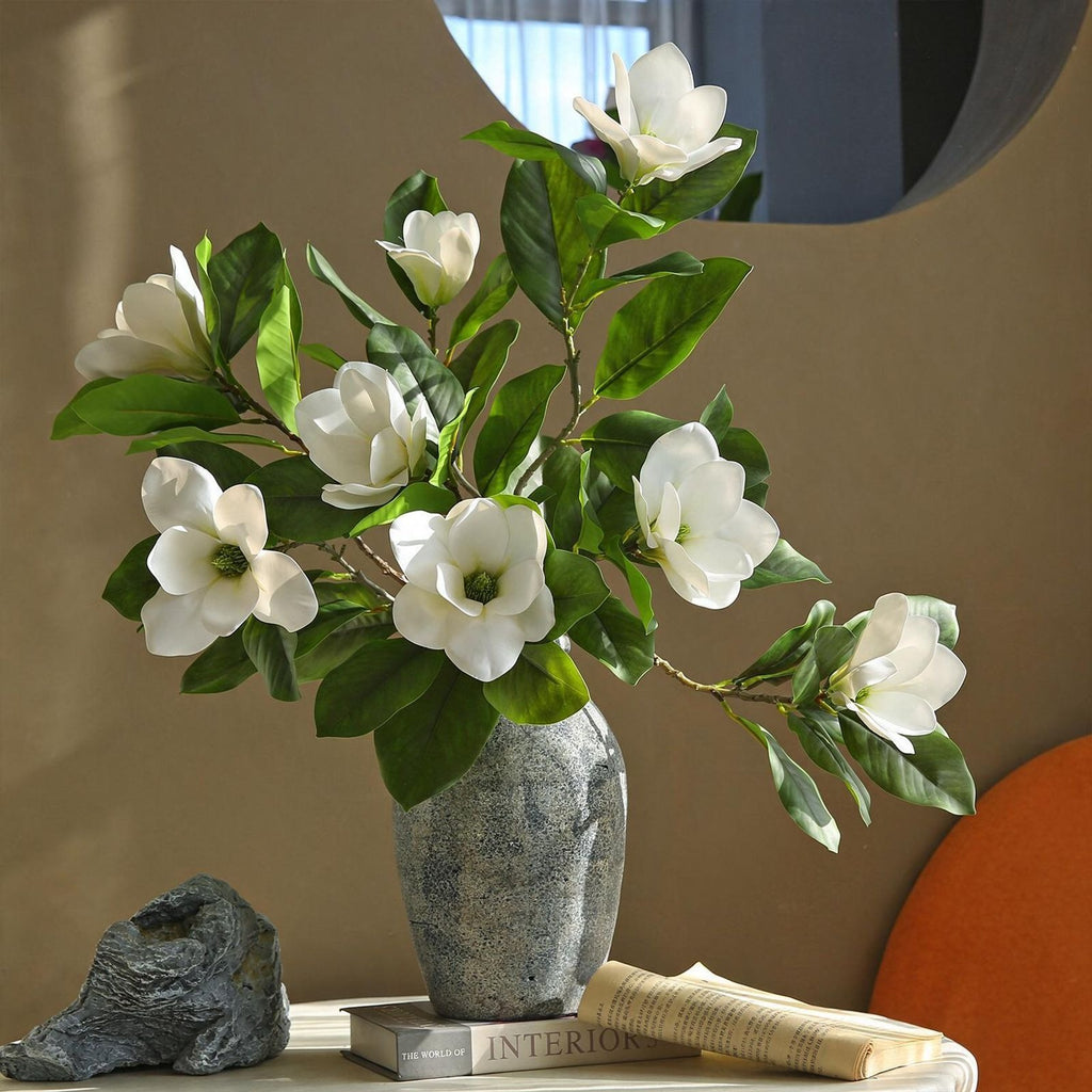 Magnolia artificiel en latex, tige unique avec 4 fleurs, 100 cm, blanc ou rose, décoration intérieure élégante, hôtel ou maison