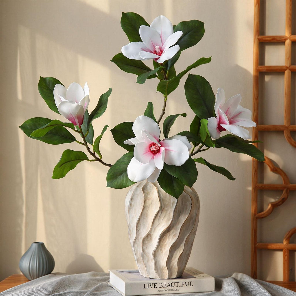 Magnolia artificiel en latex, tige unique avec 4 fleurs, 100 cm, blanc ou rose, décoration intérieure élégante, hôtel ou maison