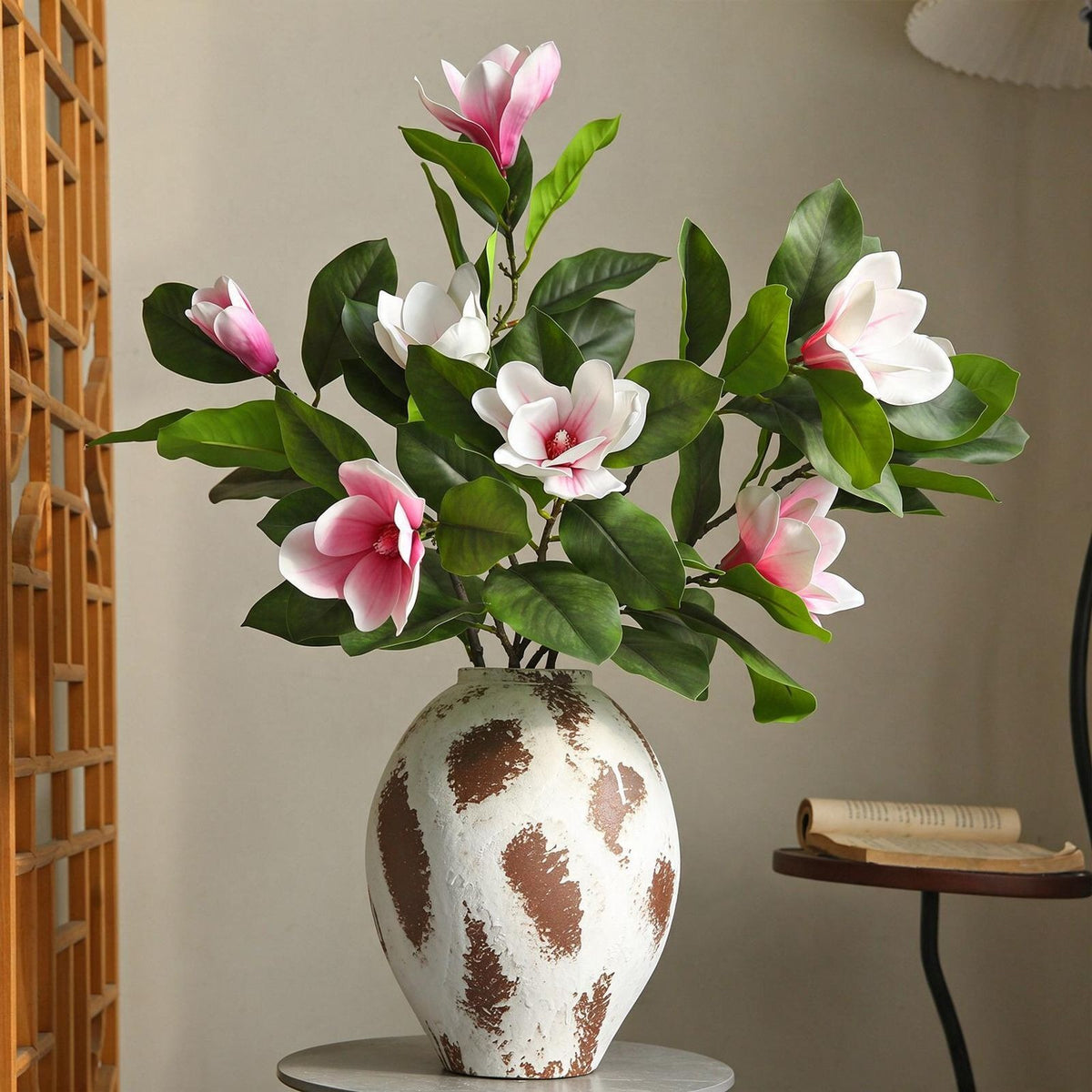 Magnolia artificiel en latex, tige unique avec 4 fleurs, 100 cm, blanc ou rose, décoration intérieure élégante, hôtel ou maison