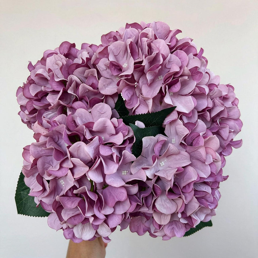 Bouquet d'hortensias artificiels 46 cm – 225 fleurs en soie, décoration mariage, jardin, intérieur/extérieur, ambiance champêtre provençale