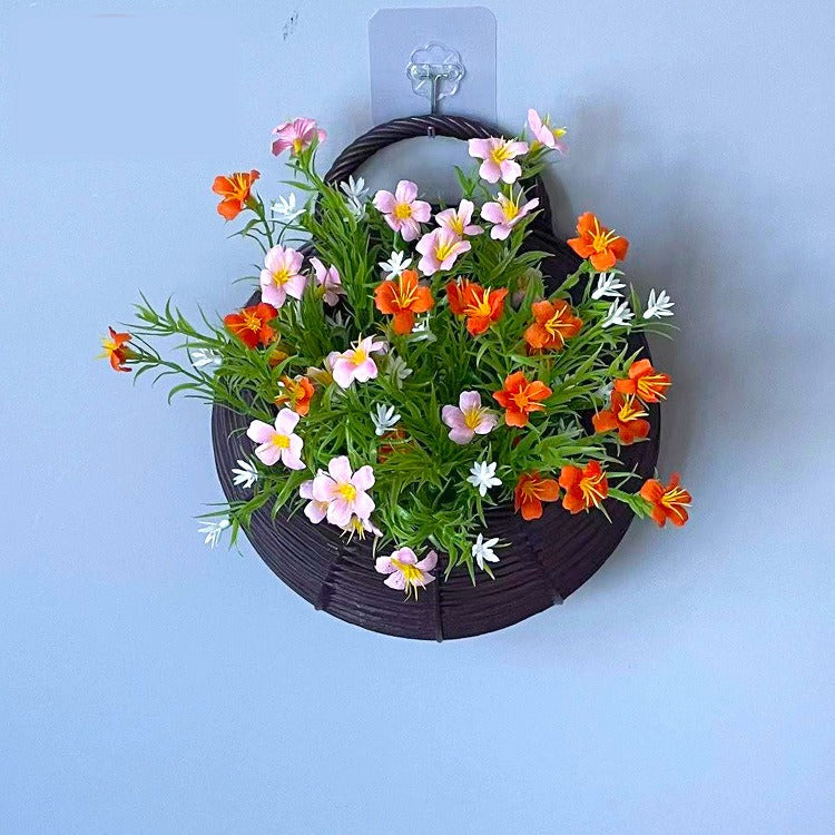 Panier mural nid d'oiseau avec fleurs artificielles en soie, décoration murale intérieure, 25 cm, style nordique, pour salon ou événements