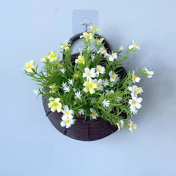 Panier mural nid d'oiseau avec fleurs artificielles en soie, décoration murale intérieure, 25 cm, style nordique, pour salon ou événements
