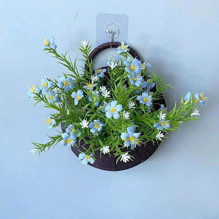 Panier mural nid d'oiseau avec fleurs artificielles en soie, décoration murale intérieure, 25 cm, style nordique, pour salon ou événements