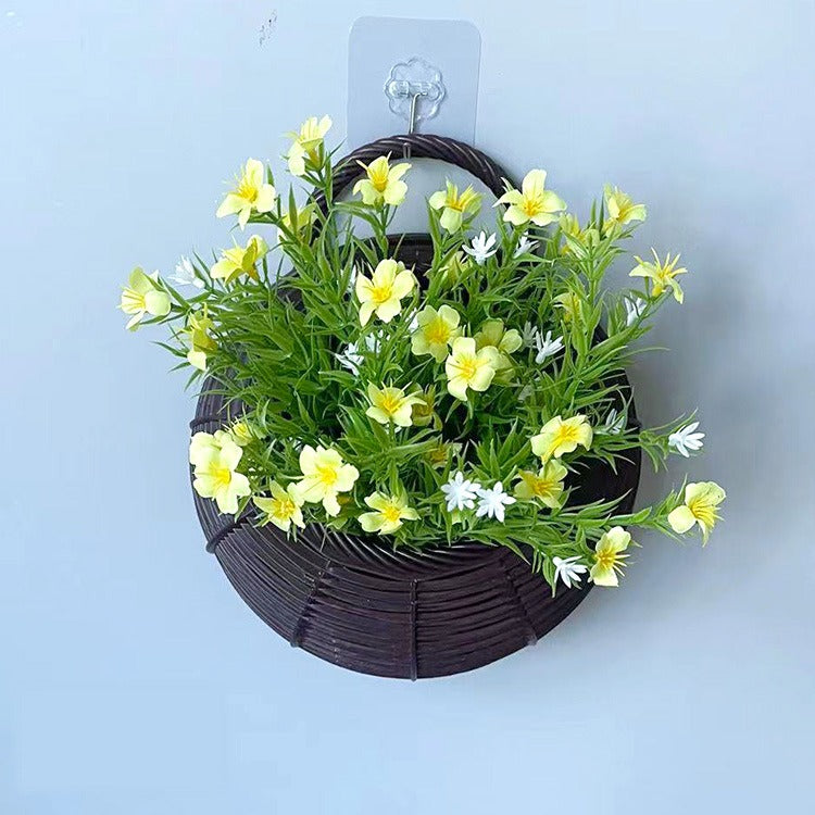 Panier mural nid d'oiseau avec fleurs artificielles en soie, décoration murale intérieure, 25 cm, style nordique, pour salon ou événements
