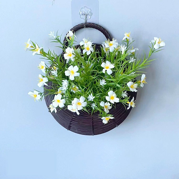 Panier mural nid d'oiseau avec fleurs artificielles en soie, décoration murale intérieure, 25 cm, style nordique, pour salon ou événements