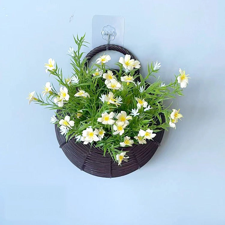 Panier mural nid d'oiseau avec fleurs artificielles en soie, décoration murale intérieure, 25 cm, style nordique, pour salon ou événements