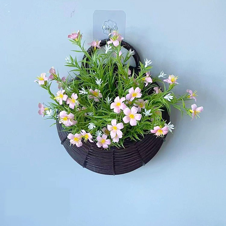 Panier mural nid d'oiseau avec fleurs artificielles en soie, décoration murale intérieure, 25 cm, style nordique, pour salon ou événements