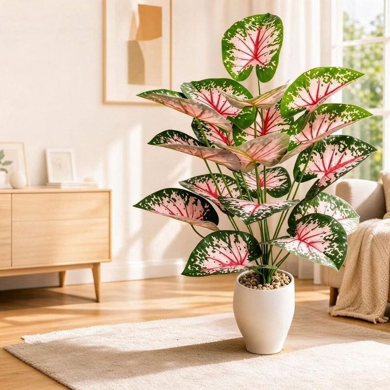 Plante artificielle Caladium rose, décoration intérieure et extérieure, 30 cm de hauteur, 53 cm de longueur, pour mariages, bureaux et espaces commerciaux