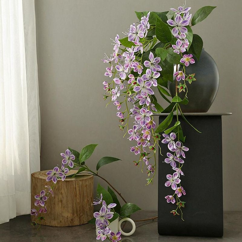 Fleur artificielle Jasmin de Madagascar, tige unique avec 9 fleurs, 80 cm, tissu soyeux, décoration intérieure