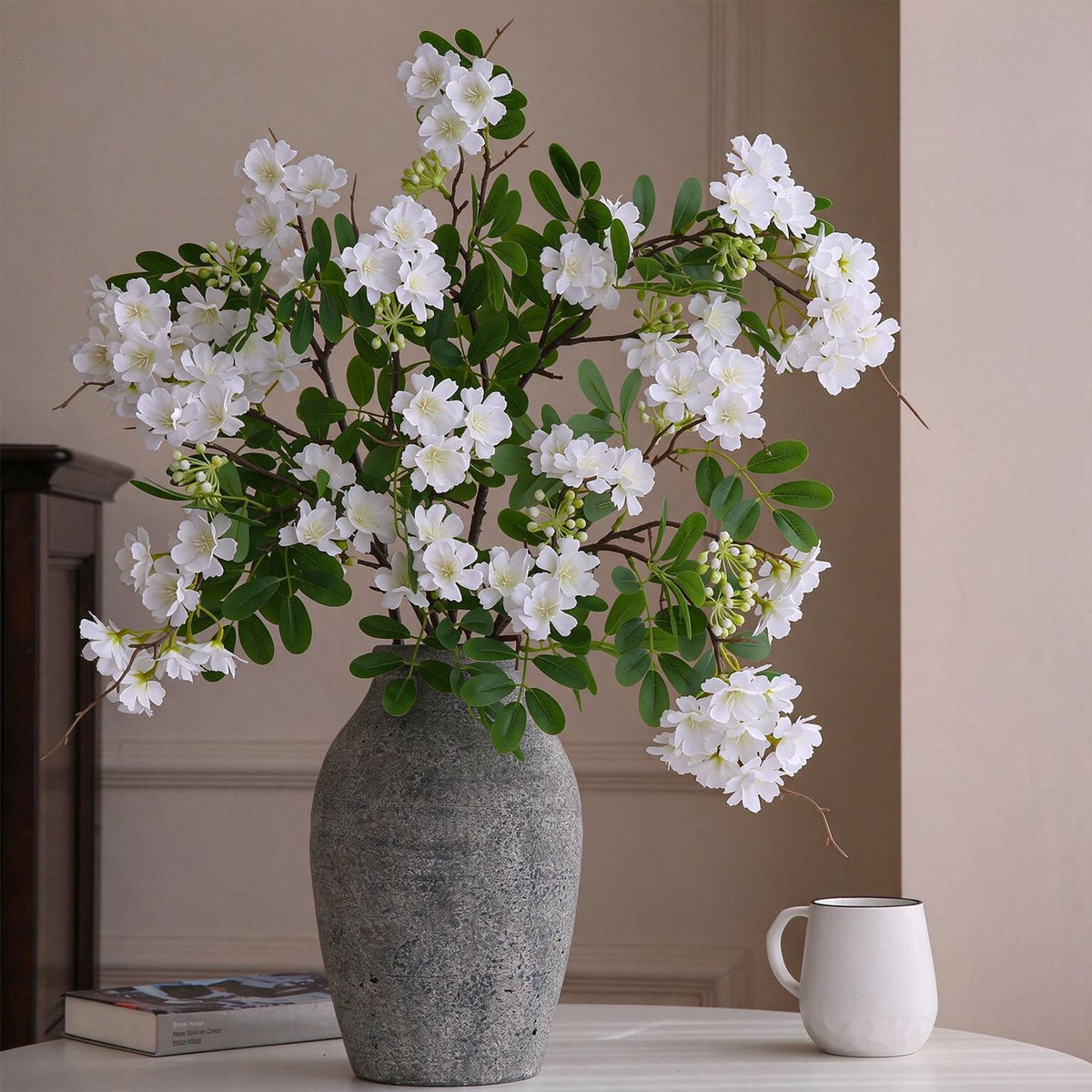 Fleur artificielle de Michelia, tige unique avec 30 fleurs, 74 cm, tissu imitation soie, blanc ou rose