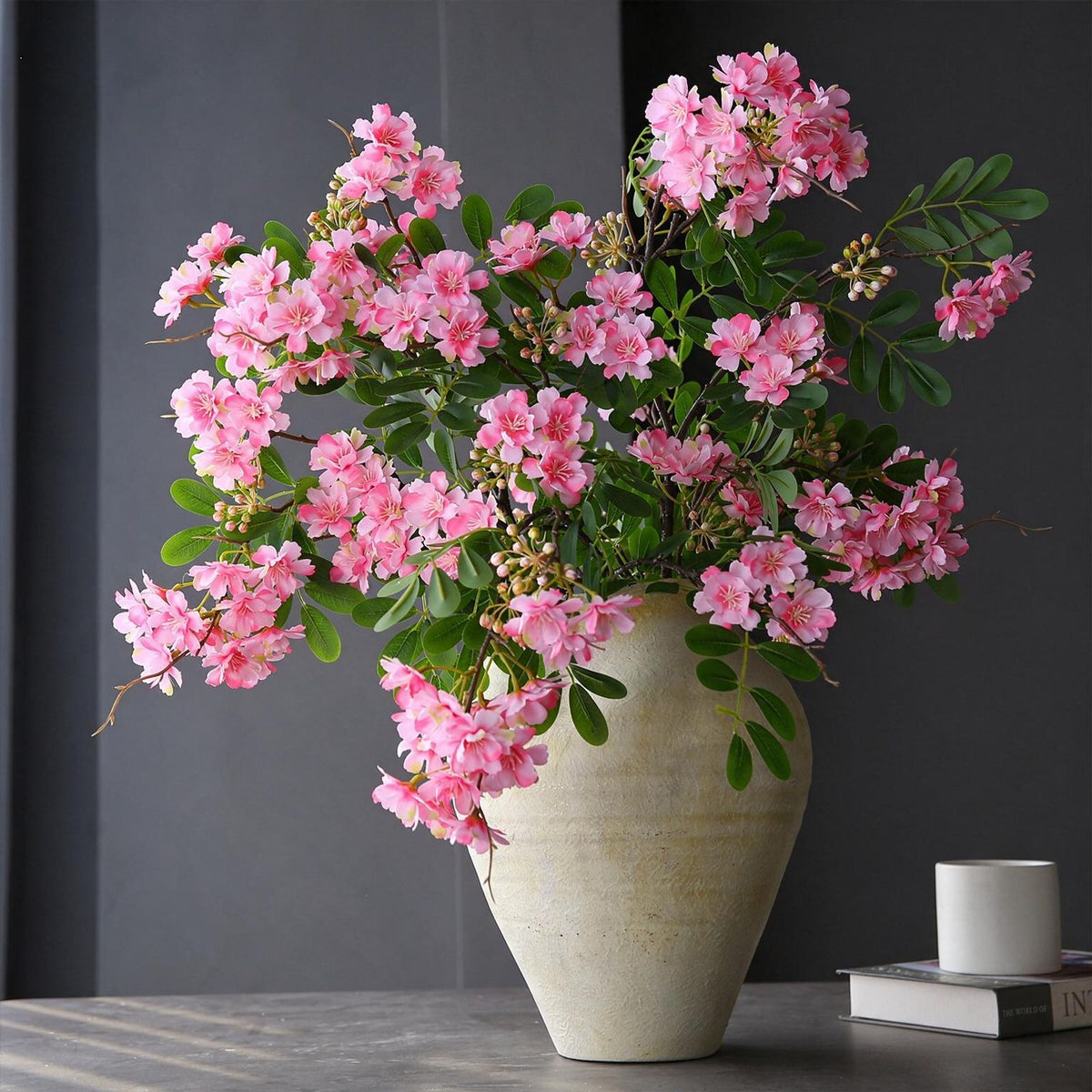Fleur artificielle de Michelia, tige unique avec 30 fleurs, 74 cm, tissu imitation soie, blanc ou rose
