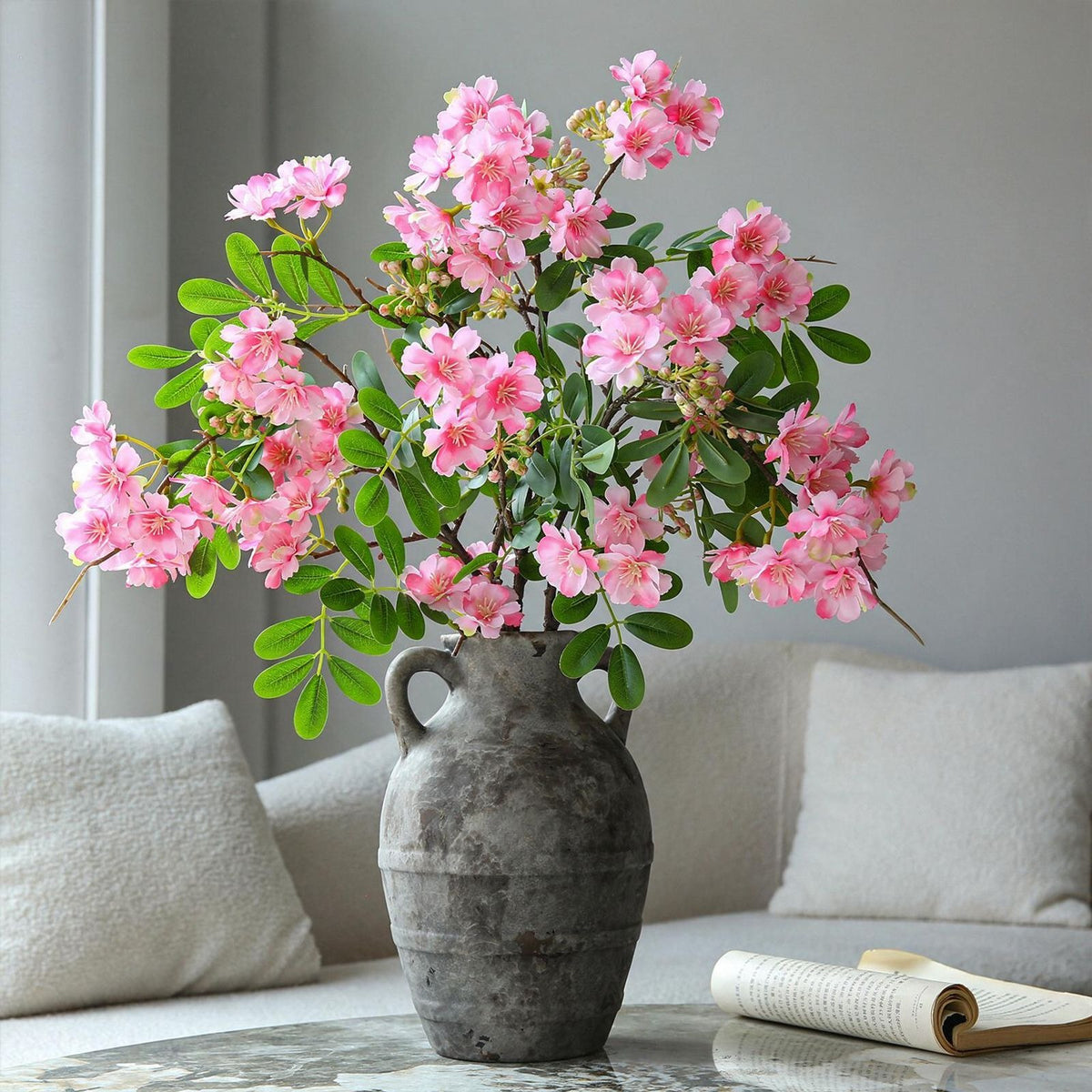 Fleur artificielle de Michelia, tige unique avec 30 fleurs, 74 cm, tissu imitation soie, blanc ou rose