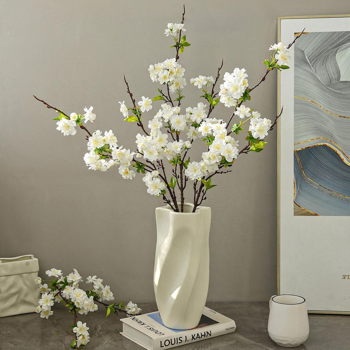 Fleur artificielle en soie synthétique, cerisier du Japon 'Sakura', tige unique avec 25 fleurs, 92 cm, décoration intérieure élégante