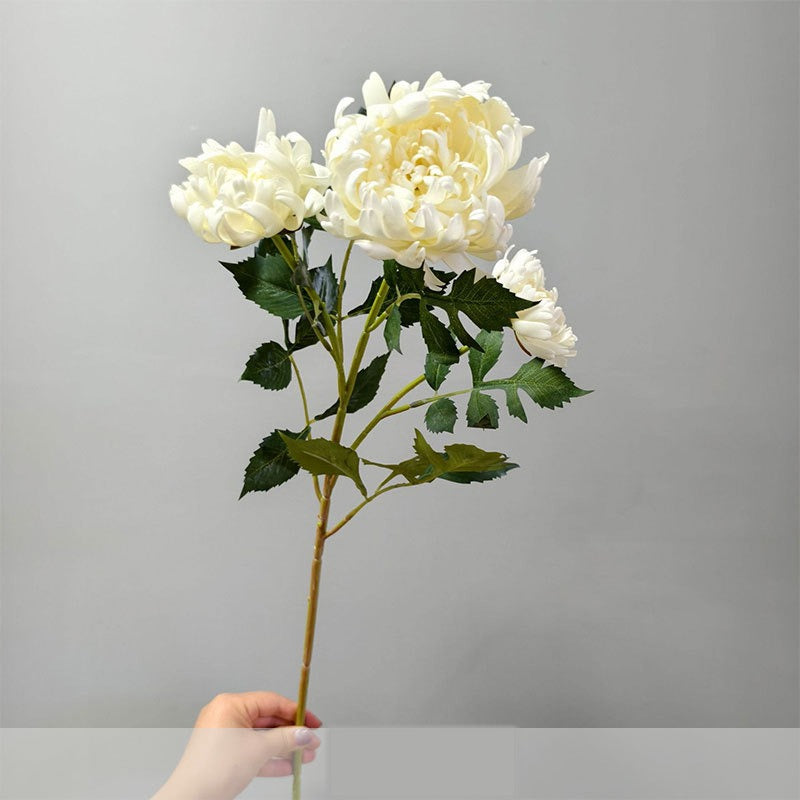 Fleur artificielle Dahlia Chrysanthème, tige unique avec 3 fleurs, 68 cm, décoration intérieure élégante