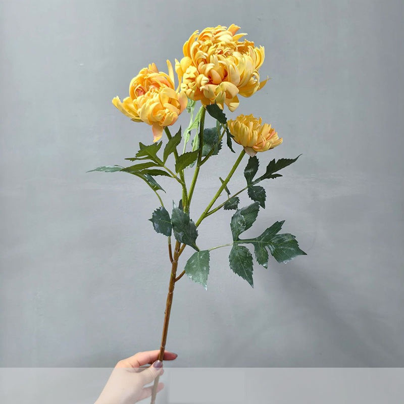 Fleur artificielle Dahlia Chrysanthème, tige unique avec 3 fleurs, 68 cm, décoration intérieure élégante