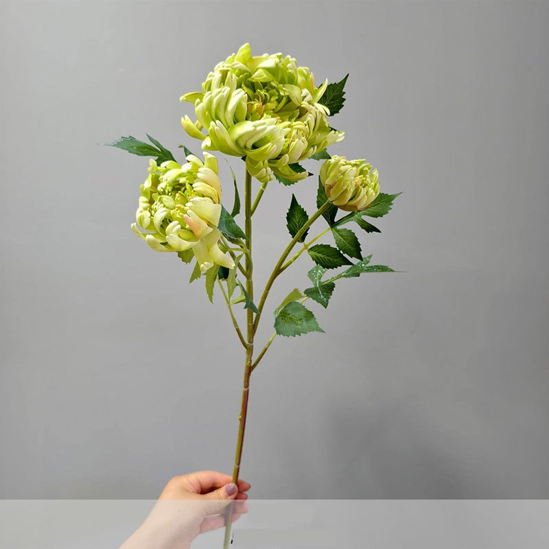 Fleur artificielle Dahlia Chrysanthème, tige unique avec 3 fleurs, 68 cm, décoration intérieure élégante