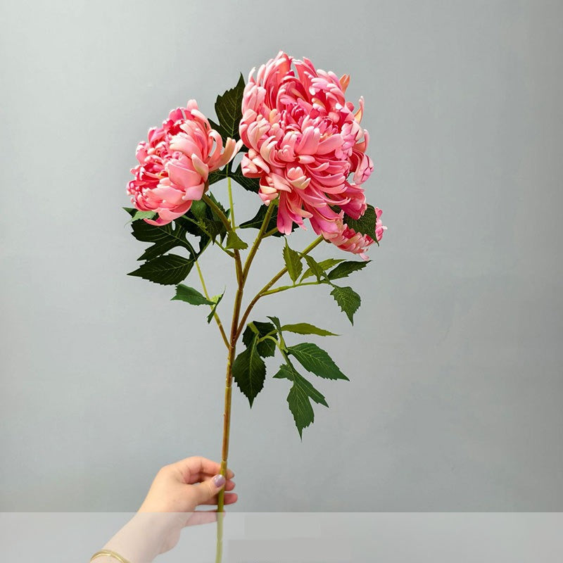Fleur artificielle Dahlia Chrysanthème, tige unique avec 3 fleurs, 68 cm, décoration intérieure élégante