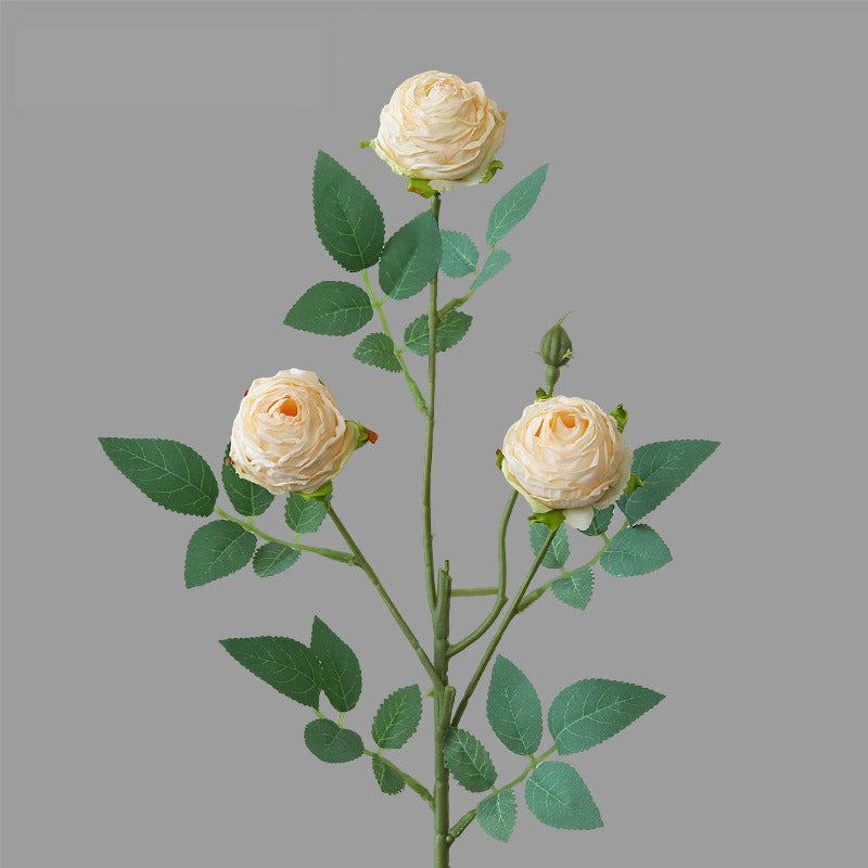 Rose artificielle à bord frisé, tige unique avec 3 fleurs, 57 cm, tissu polyester, décoration intérieure
