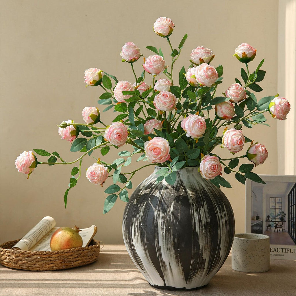 Rose artificielle à bord frisé, tige unique avec 3 fleurs, 57 cm, tissu polyester, décoration intérieure